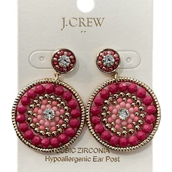 NWT J.CREW PINK BEADED CIRCLE STATEMENT EARRINGS - Picture 1 of 2